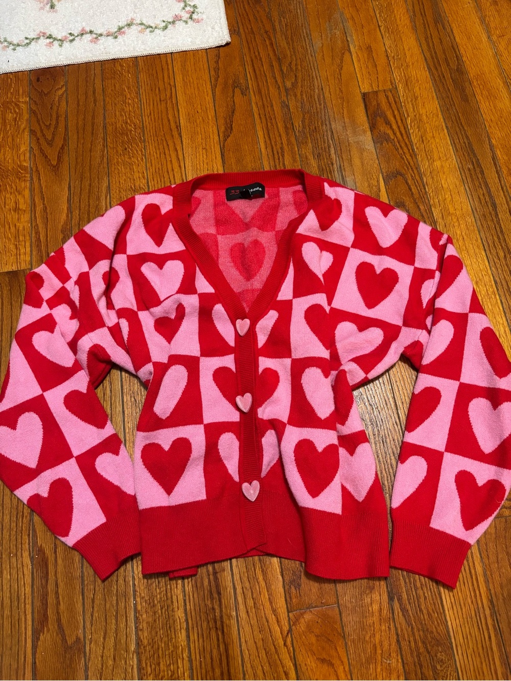 33 Degrees Red and Pink Heart V-Neck Cardigan
